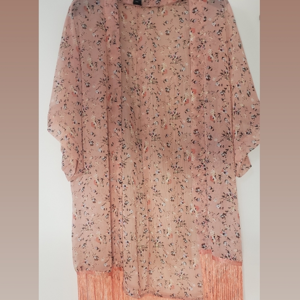Sheer peach floral kimono
